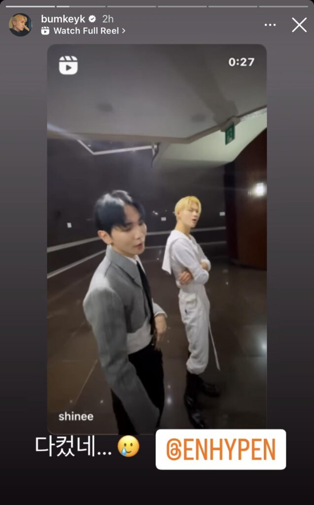 230630 bumkeyk (Key of SHINee) reposted his ‘Hard’ challenge video with Ni-ki on his Instagram Story!