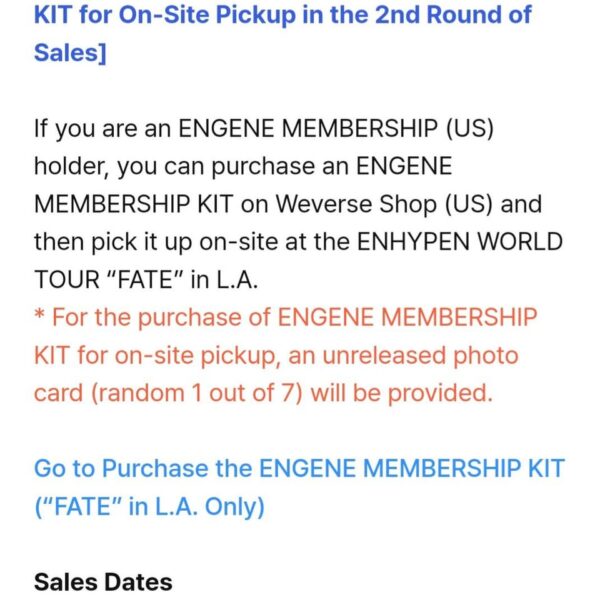 230926 [NOTICE] Information on the 2nd Round of Sales and On-Site Pickup of the Membership Kit at ENHYPEN WORLD TOUR “FATE” IN U.S. LA