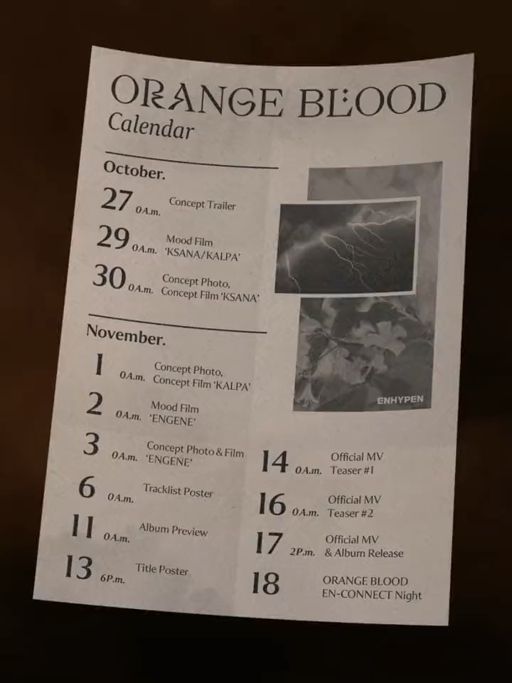 231016 ENHYPEN ORANGE BLOOD Promotion Calendar