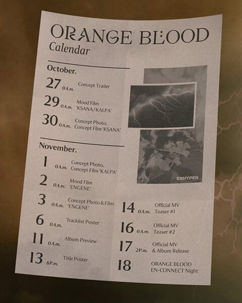 231017 Scheduled on November 18, the “ORANGE BLOOD EN-CONNECT Night” is an offline fan event that will take place in Lotte World, Songpa-gu, Seoul, in which ENHYPEN will present a special performance to have fun together with ENGENEs.