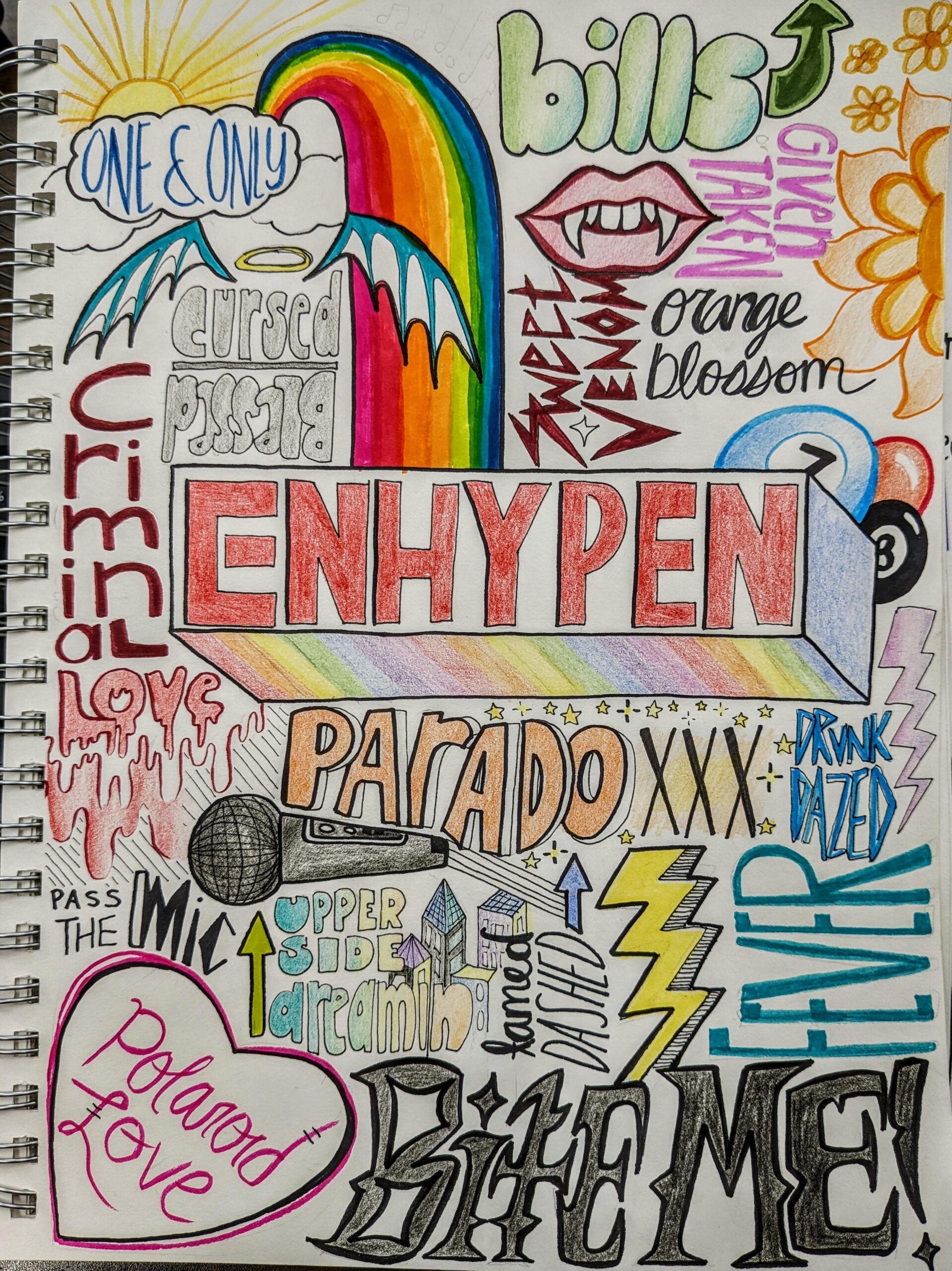fanart of some tracks from Enhypen I drew today ✨✨✨ do you see your fav Enha track?