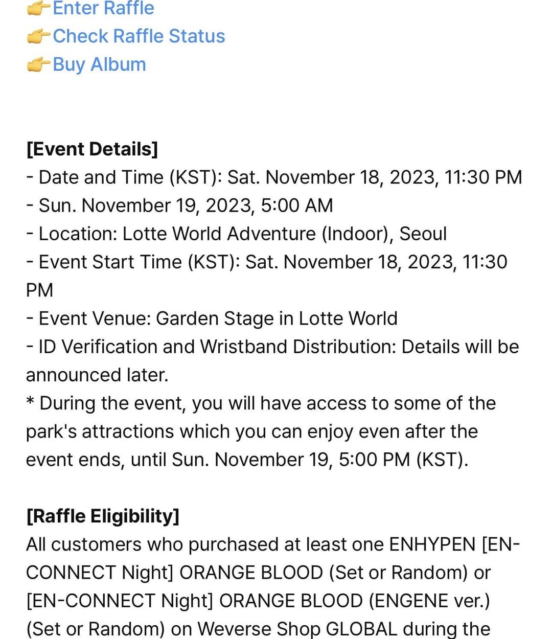 231101 [NOTICE] "ORANGE BLOOD EN-CONNECT Night" Celebration of ENHYPEN's "ORANGE BLOOD" Release Event Details