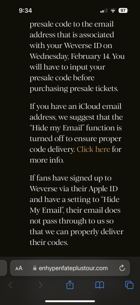 fate plus tour presale email