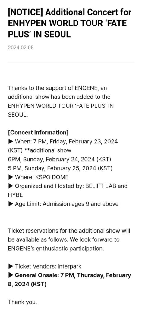 240205 Additional Concert for ENHYPEN WORLD TOUR ‘FATE PLUS’ IN SEOUL