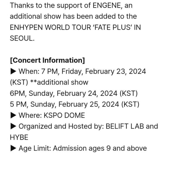 240205 Additional Concert for ENHYPEN WORLD TOUR ‘FATE PLUS’ IN SEOUL