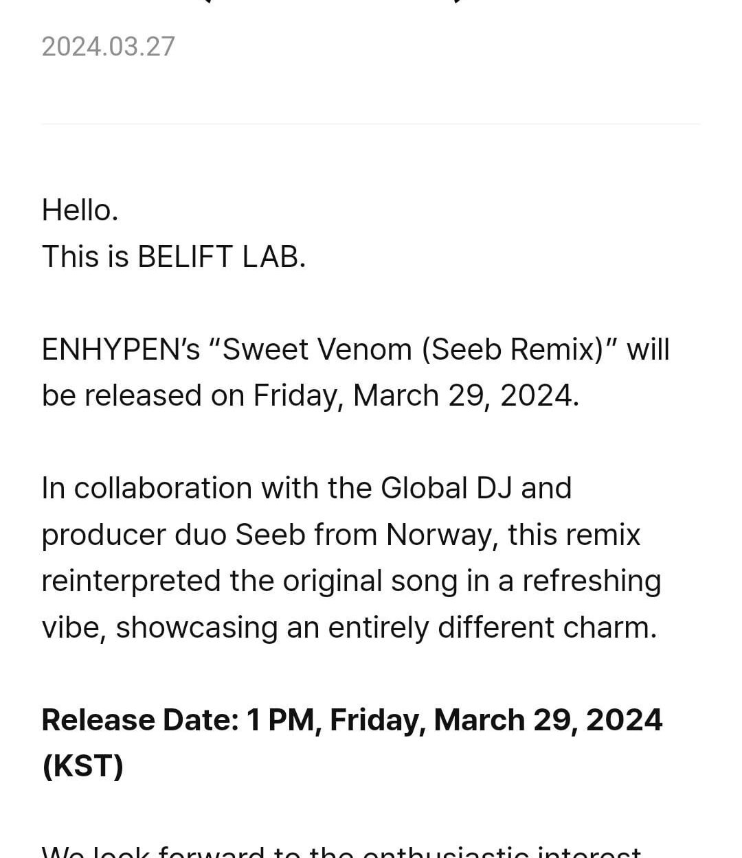 240327 [NOTICE] ENHYPEN “Sweet Venom (Seeb Remix)” Release