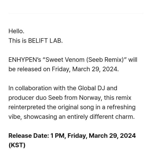 240327 [NOTICE] ENHYPEN “Sweet Venom (Seeb Remix)” Release