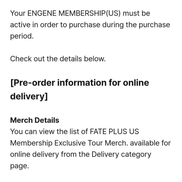 240327 [NOTICE] ENHYPEN FATE PLUS US Membership Exclusive Tour Merch. Pre-order available for online delivery and on-site pickup at Belmont Park