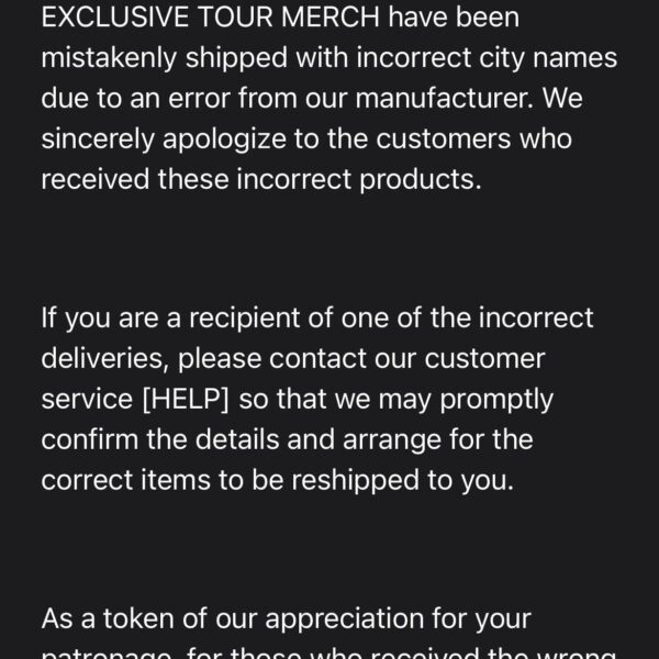 Email from Weverse shop us about fate plus jerseys