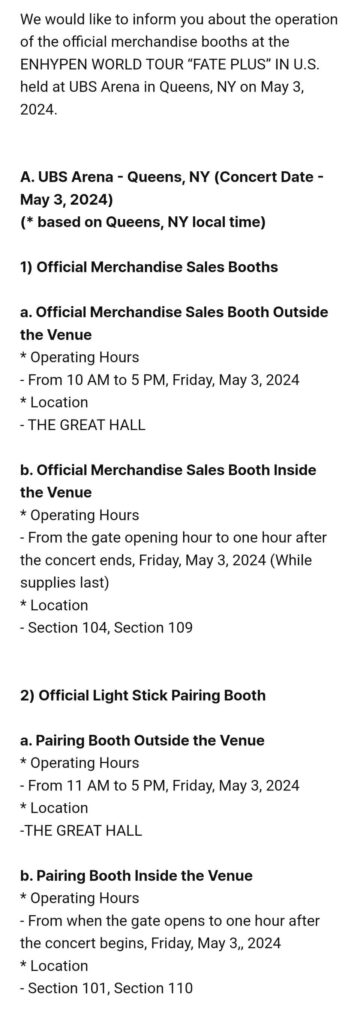 240430 [NOTICE] Information on ENHYPEN WORLD TOUR “FATE PLUS” IN U.S. (Queens) Official Merchandise Sales