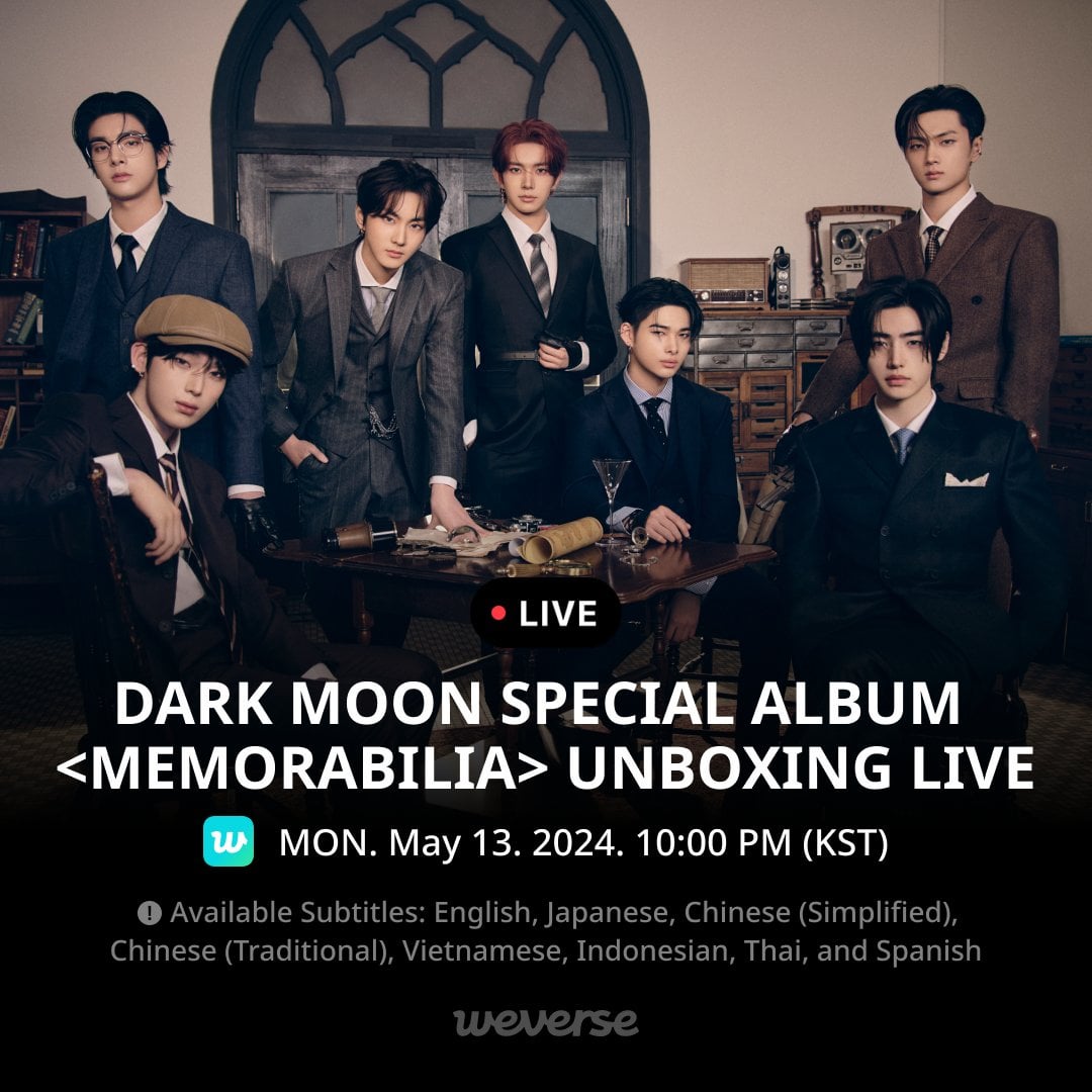 240512 ENHYPEN will hold a DARK MOON SPECIAL ALBUM <MEMORABILIA> UNBOXING LIVE on May 13 at 10 PM