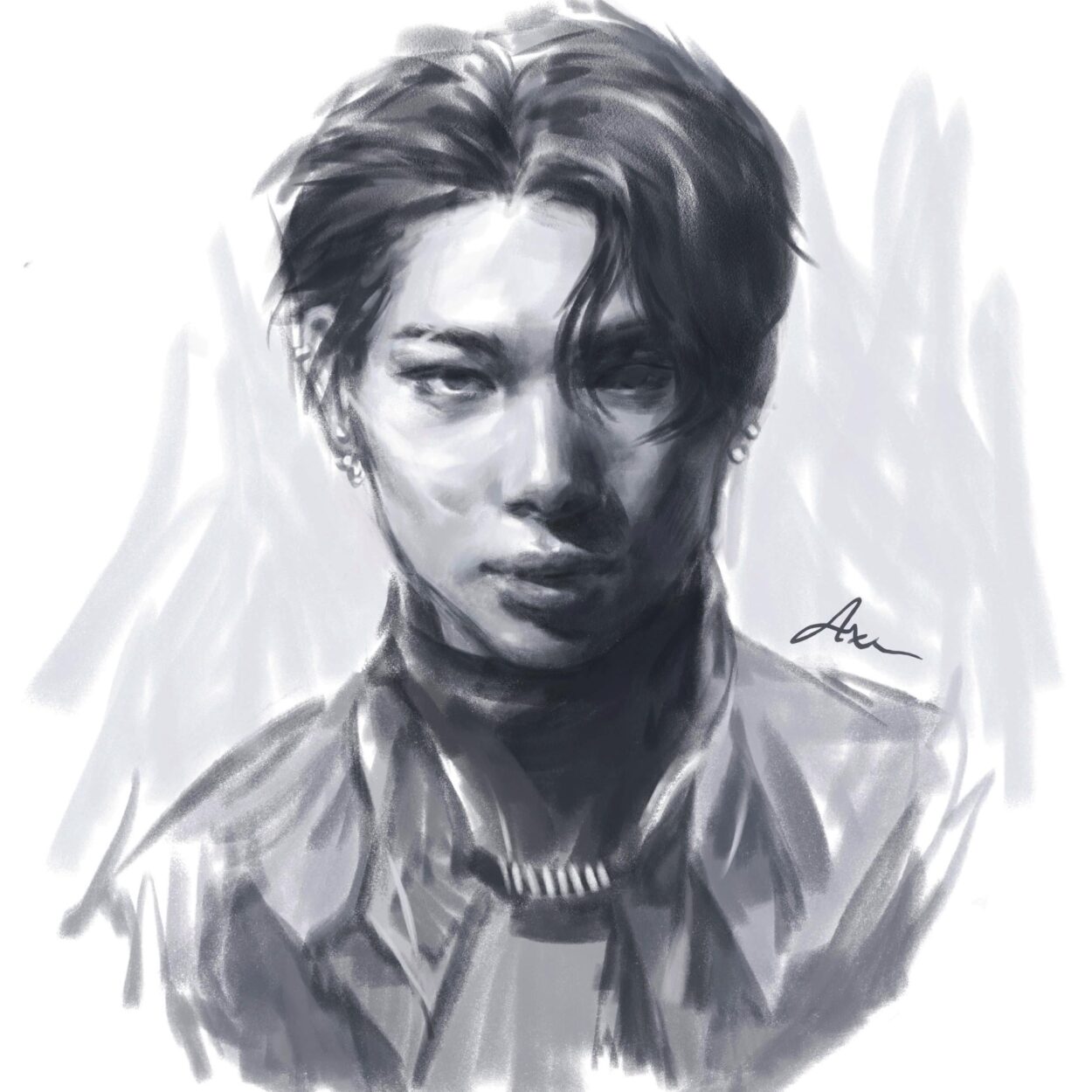 (digital) charcoal sketch of ni-ki, villain concept