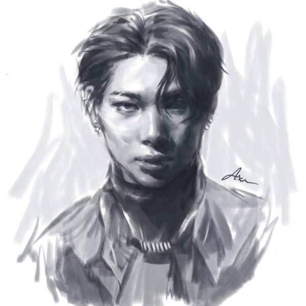 (digital) charcoal sketch of ni-ki, villain concept