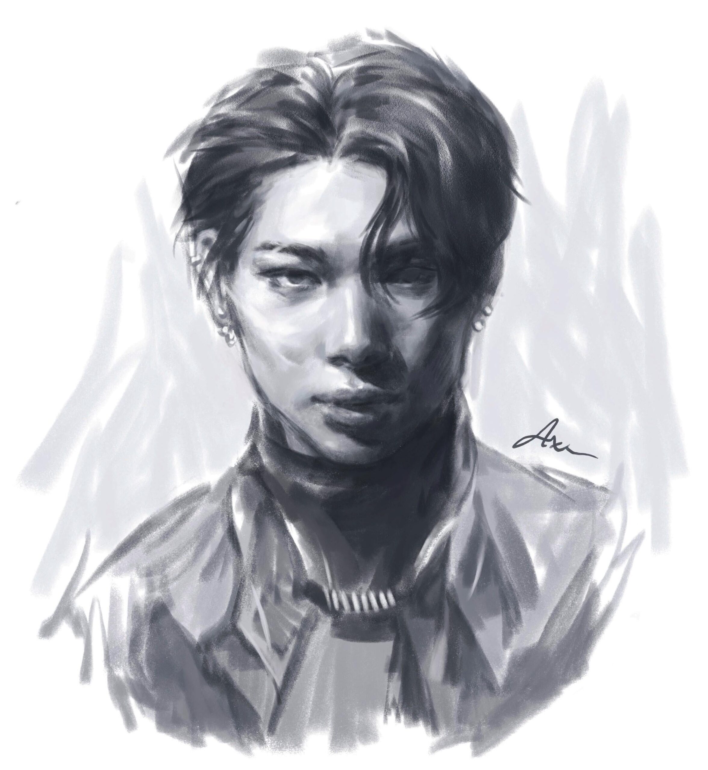 (digital) charcoal sketch of ni-ki, villain concept