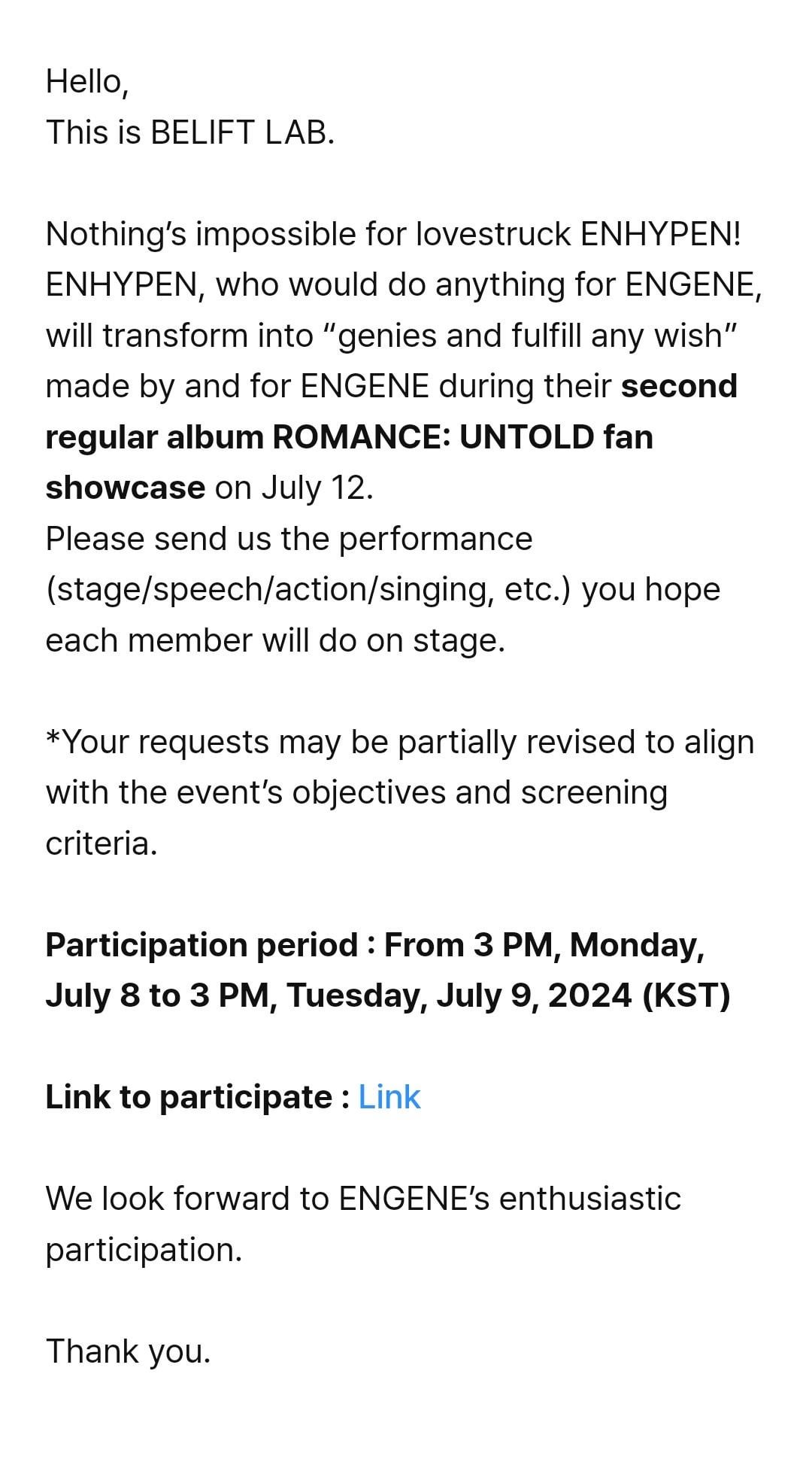 240708 [NOTICE] ENHYPEN 2nd Studio Album “ROMANCE : UNTOLD” FAN SHOWCASE EVENT ‘Only If You Were My Genie’