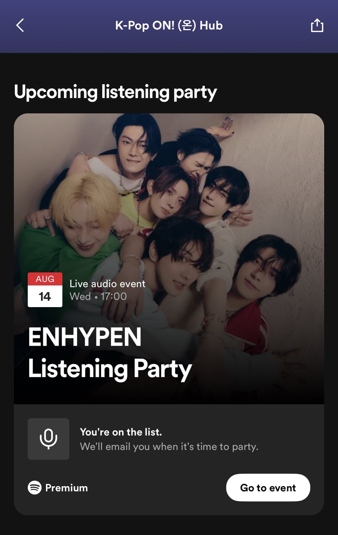 240806 Spotify Indonesia Listening Party with ENHYPEN on August 14 via K-Pop ON! (온) Hub