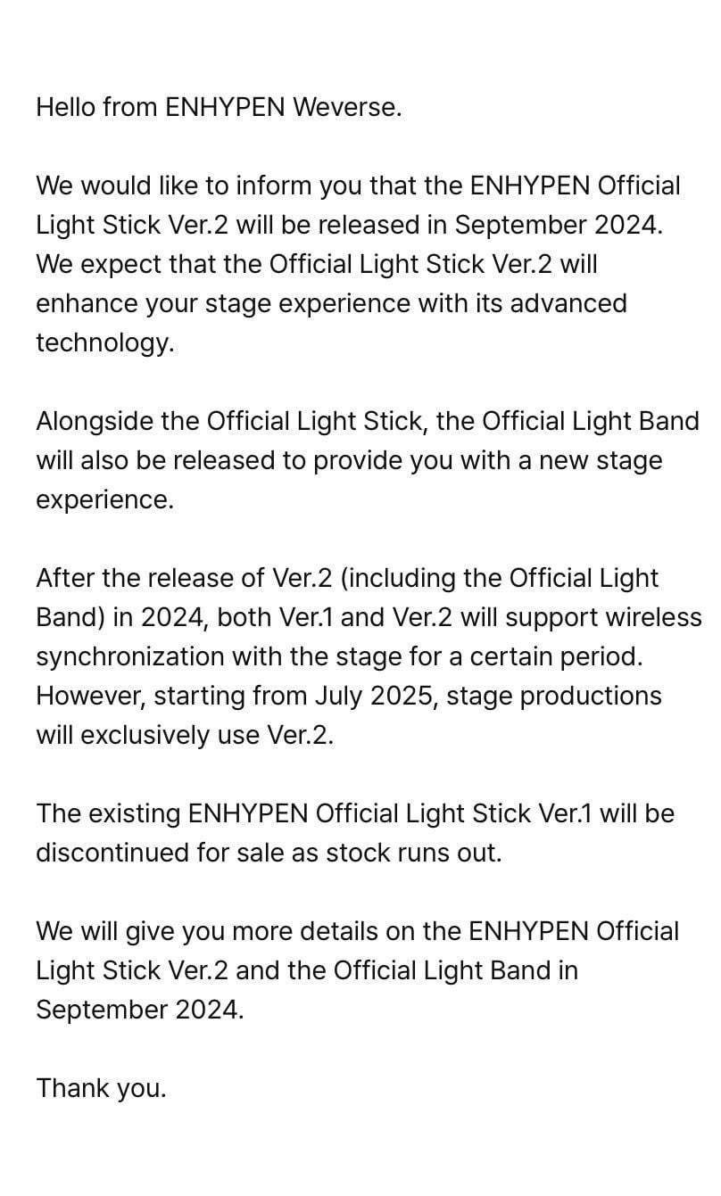 240902 [NOTICE] ENHYPEN Official Light Stick Ver.2 Coming Soon & Ver.1 Available for Purchase(+KOR/JPN/CHN)