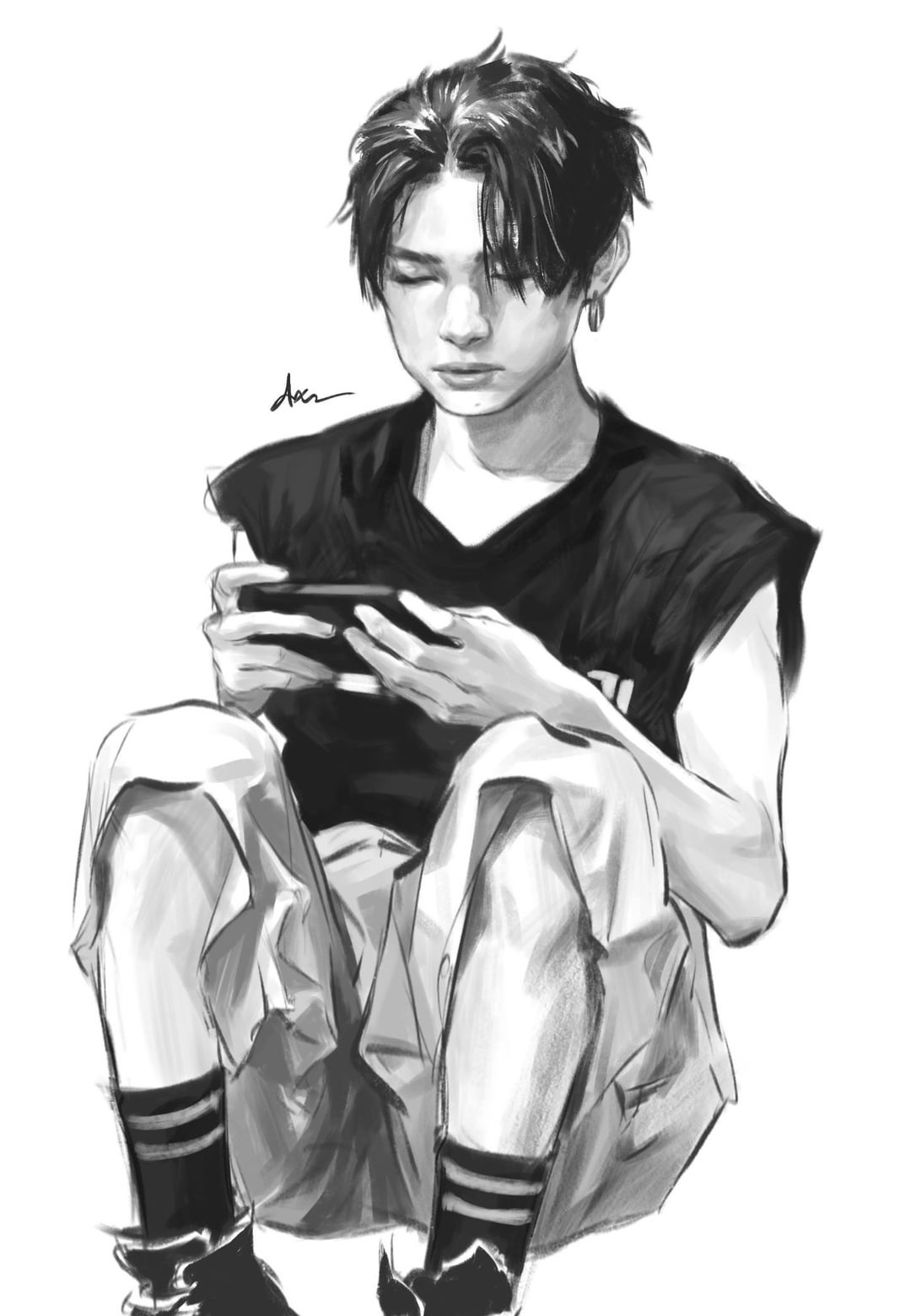 fanart: ni-ki playing games on his phone 🥺🤧
