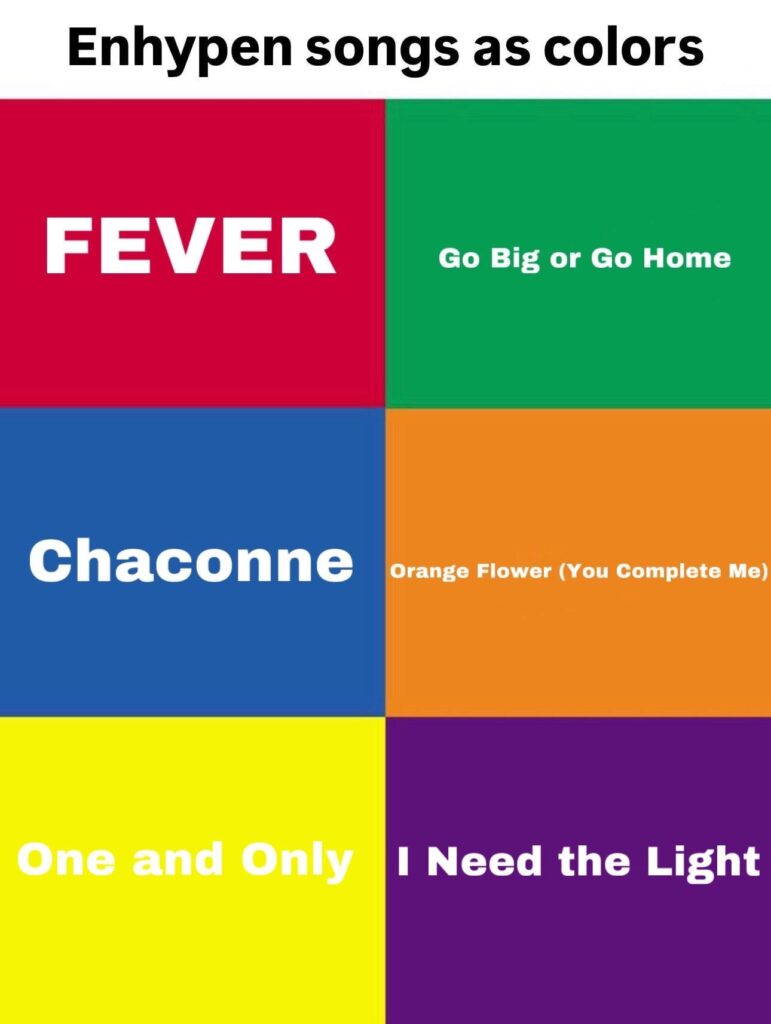 Enhypen songs as colors❤️💚💙🧡💛💜