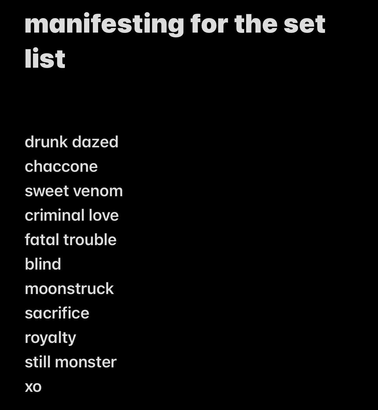 what songs are you hoping make the setlist for the tour?