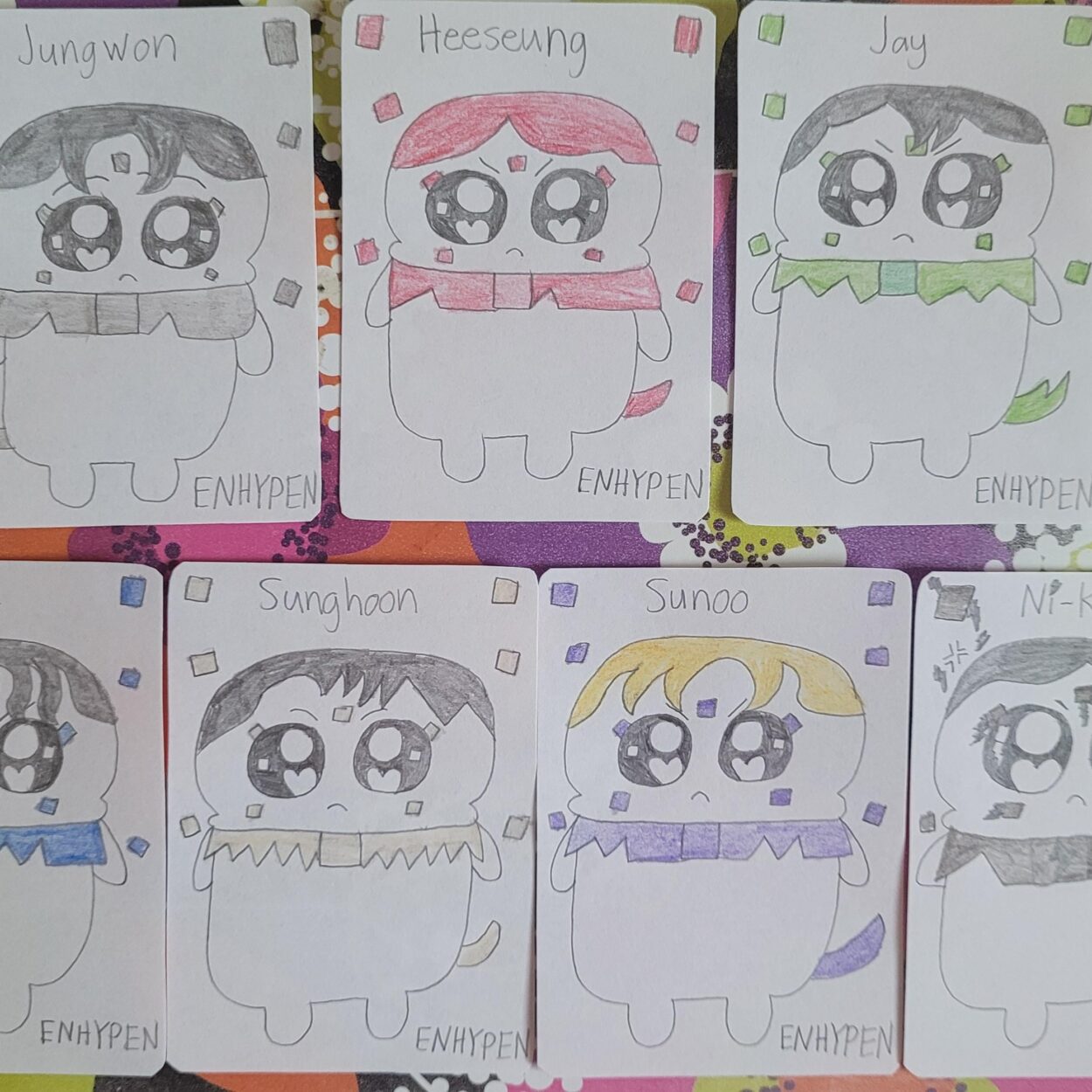 I drew my very own ENHYPEN member cards.