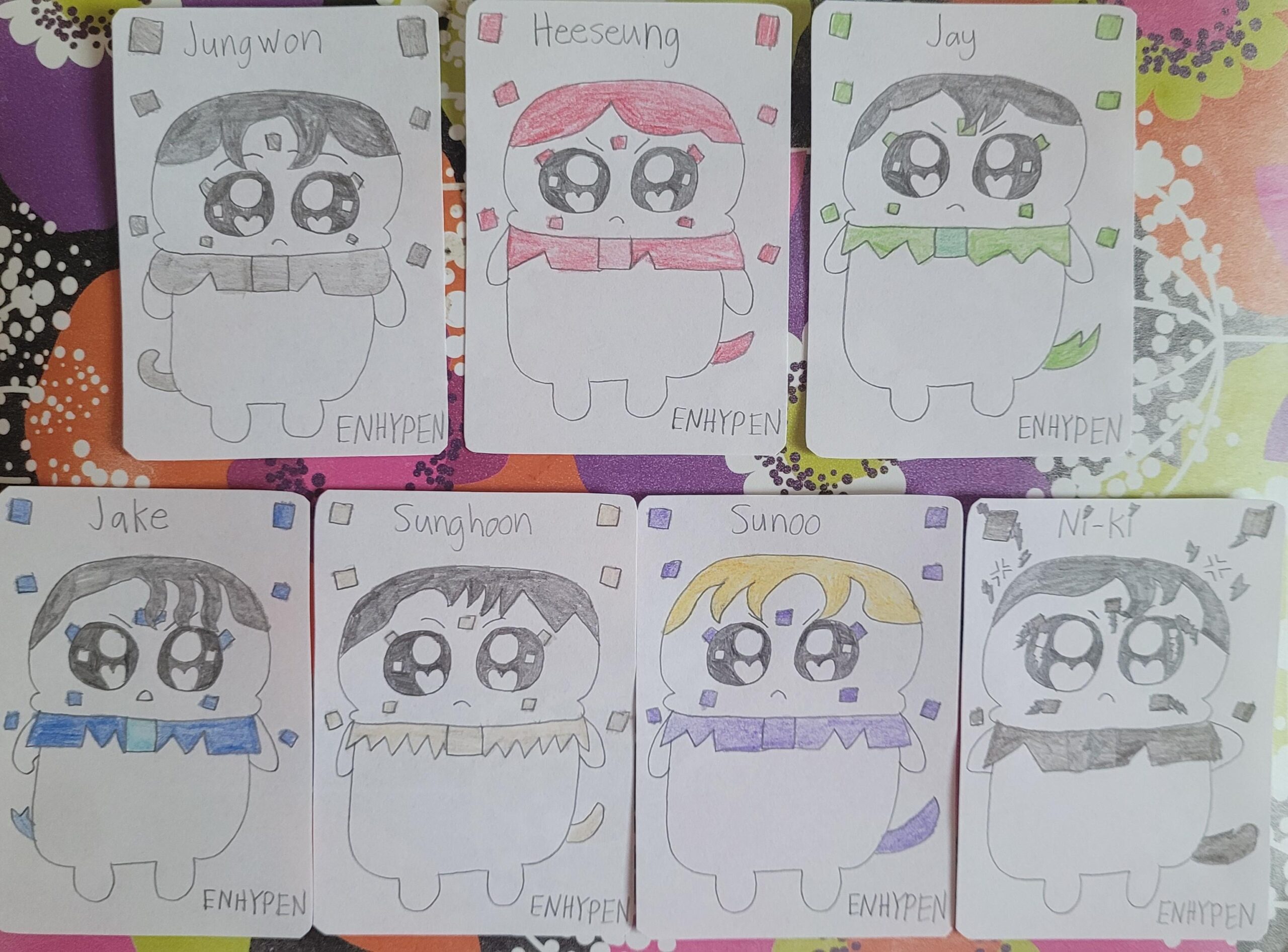 I drew my very own ENHYPEN member cards.