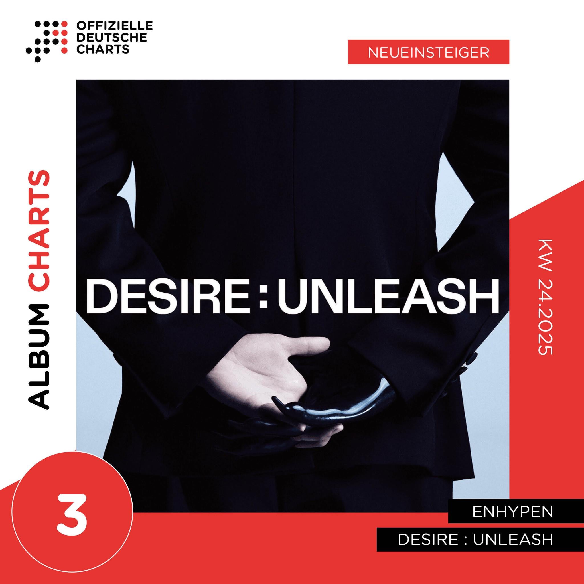 250613 DESIRE : UNLEASH debuts at #3 on the German Top 100 Albums Chart - ENHYPEN's highest entry