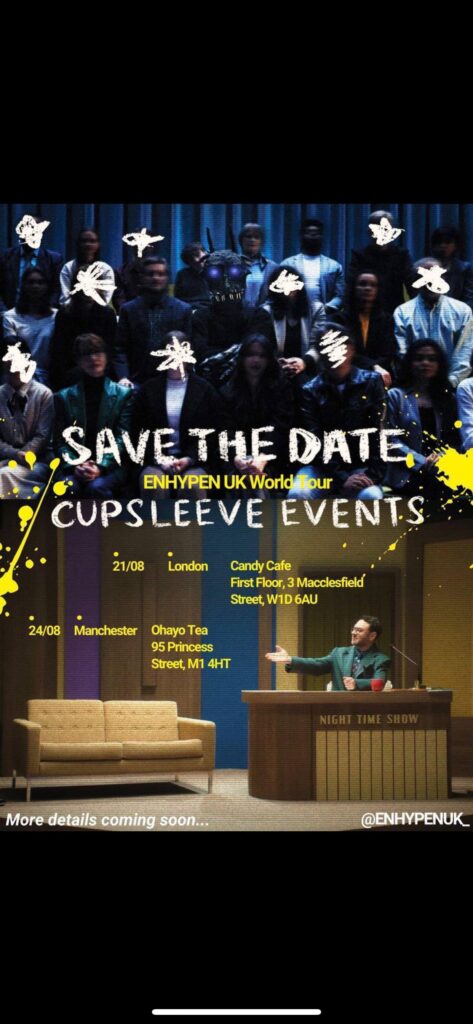 Cupsleeve events for Engenes attending the UK concerts