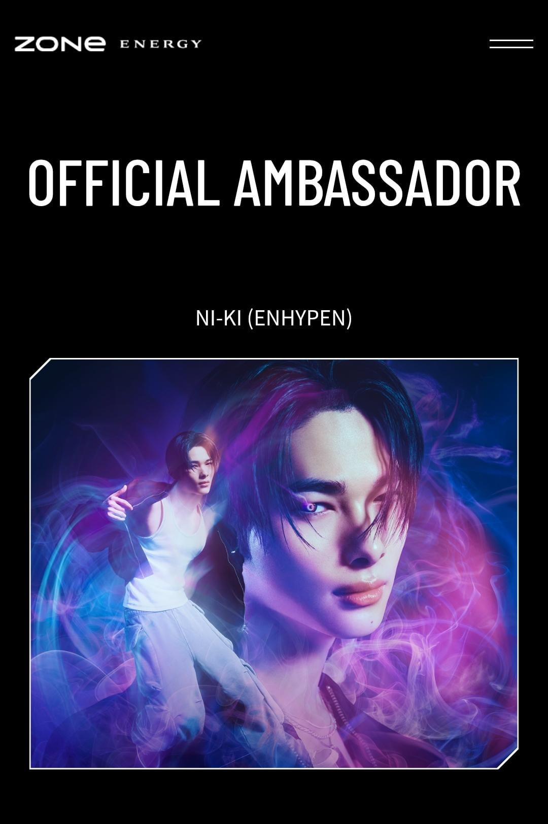 250512 NI-KI is now listed as an official ambassador for ZONe ENERGY