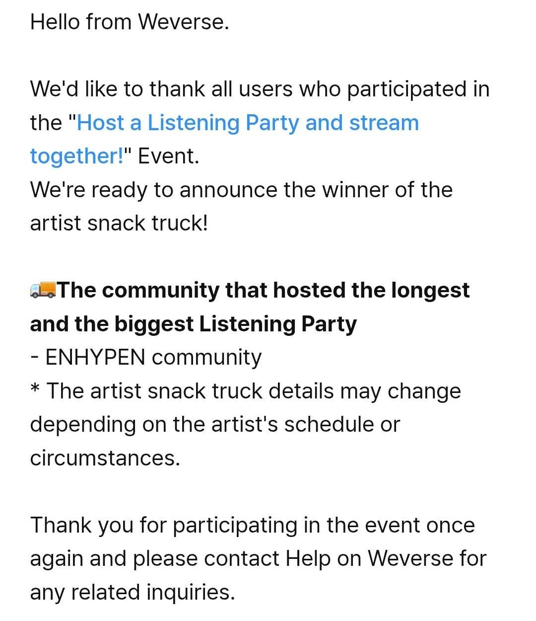 250520 ENHYPEN Weverse Community won the "Host a Listening Party and stream together!" Event