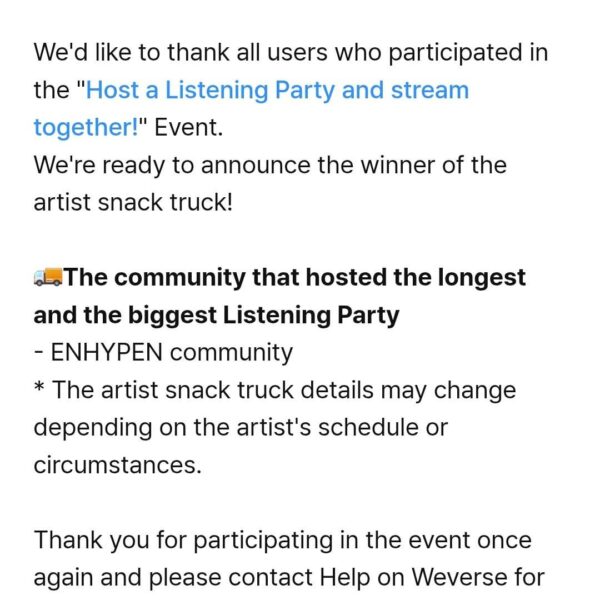 250520 ENHYPEN Weverse Community won the "Host a Listening Party and stream together!" Event