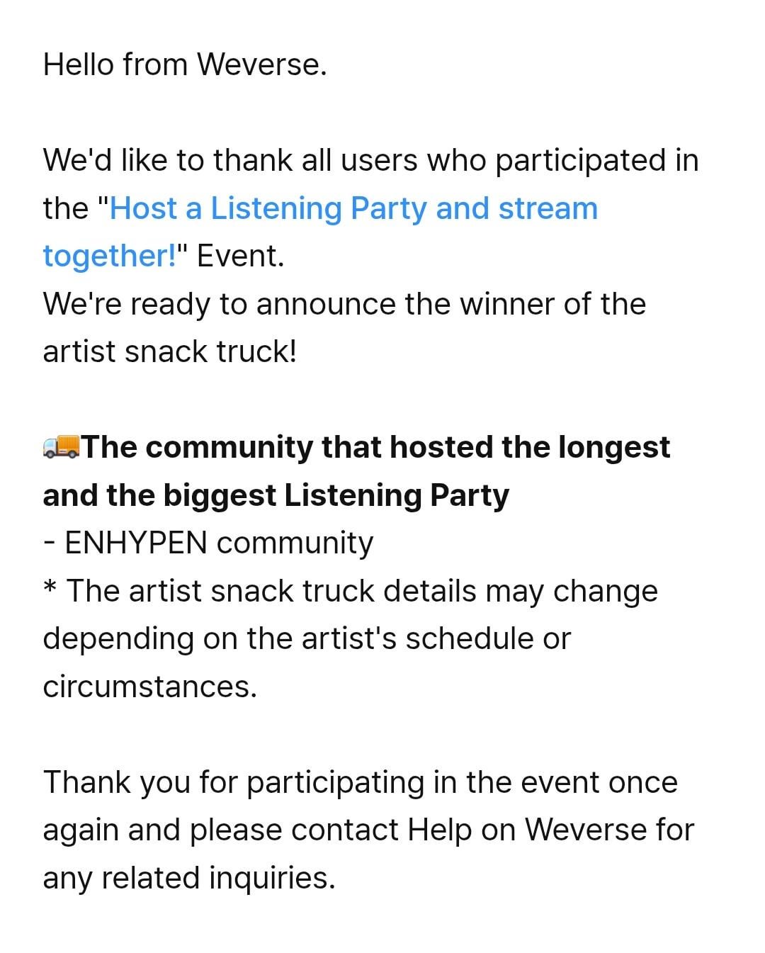 250520 ENHYPEN Weverse Community won the "Host a Listening Party and stream together!" Event