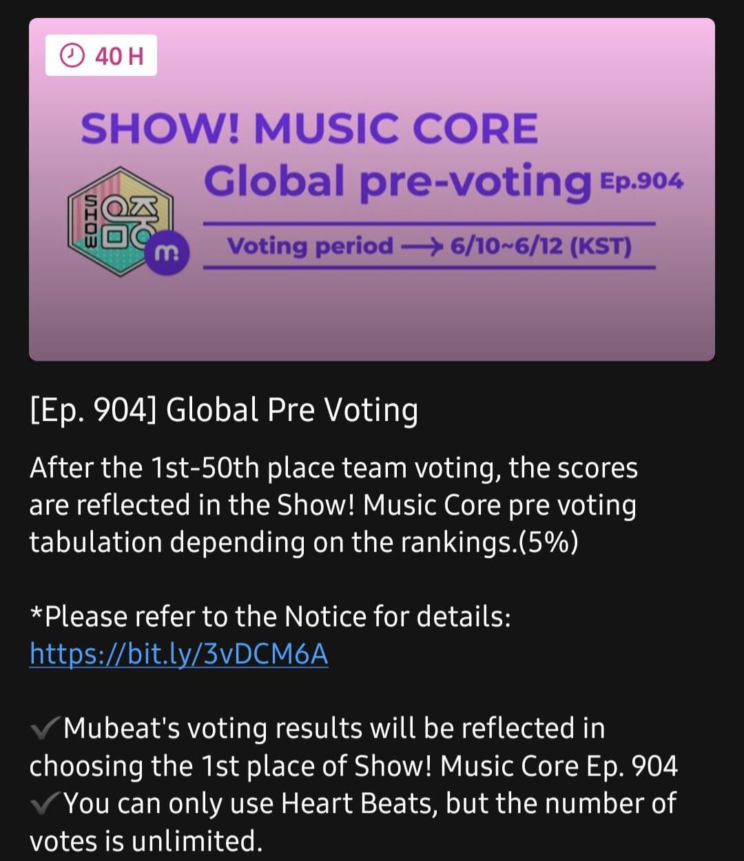 Pre-voting is now open for Show! Music Core on Mubeat until June 12
