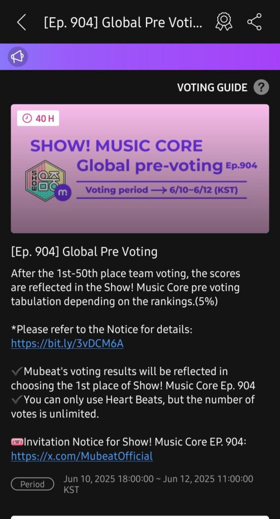 Pre-voting is now open for Show! Music Core on Mubeat until June 12