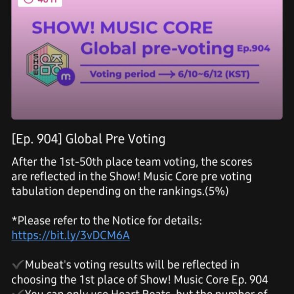 Pre-voting is now open for Show! Music Core on Mubeat until June 12