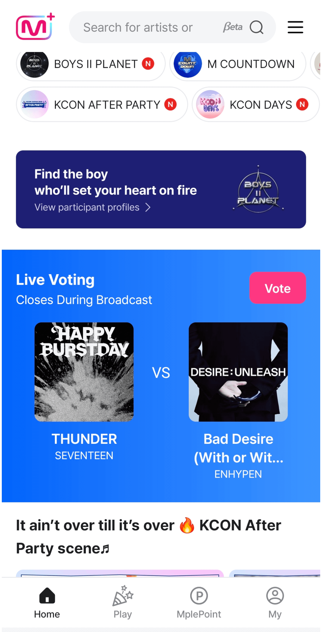 mcountdown LIVE voting is OPEN NOW on the mnet plus app ‼️engenes, pls vote 🥹💙 (you just need to click vote 5 times, there's no "collecting" involved)