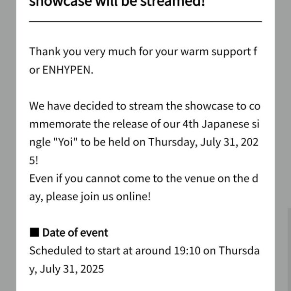 250724 ENHYPEN JAPAN 4th SINGLE '宵 -YOI-' Showcase on July 31 will be Live Streamed on TikTok & YouTube