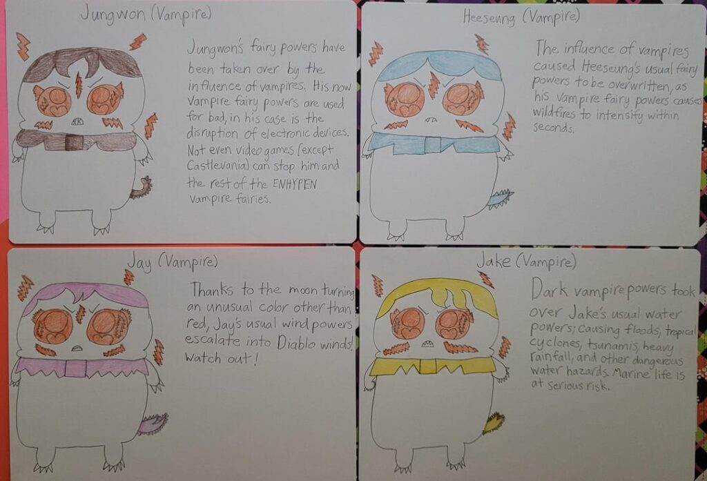 Created by me: Cards of Enhypen members as vampire fairies.