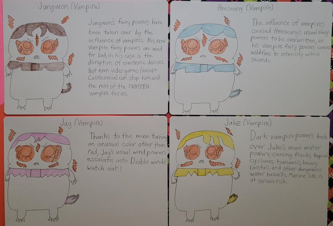 Created by me: Cards of Enhypen members as vampire fairies.