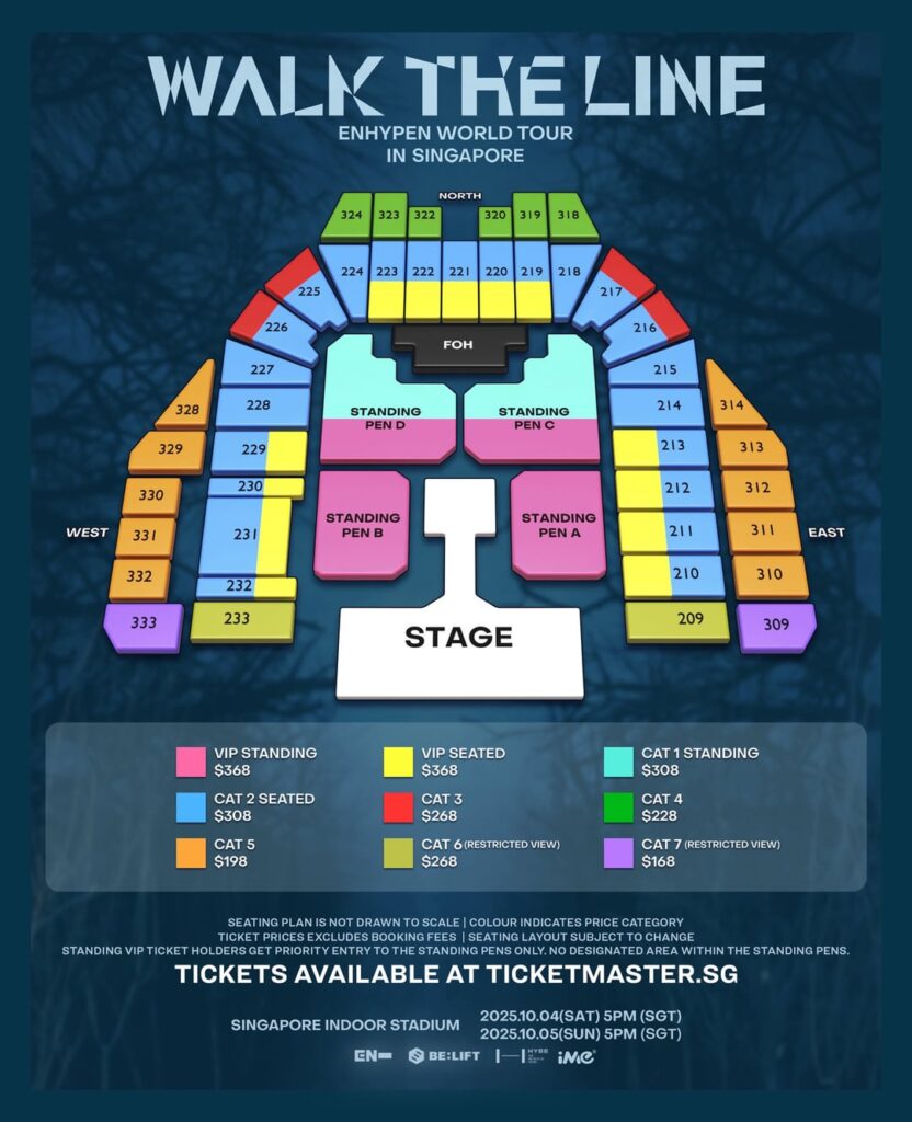 250804 ENHYPEN WALK THE LINE IN SINGAPORE Seat Plan & Ticket Information