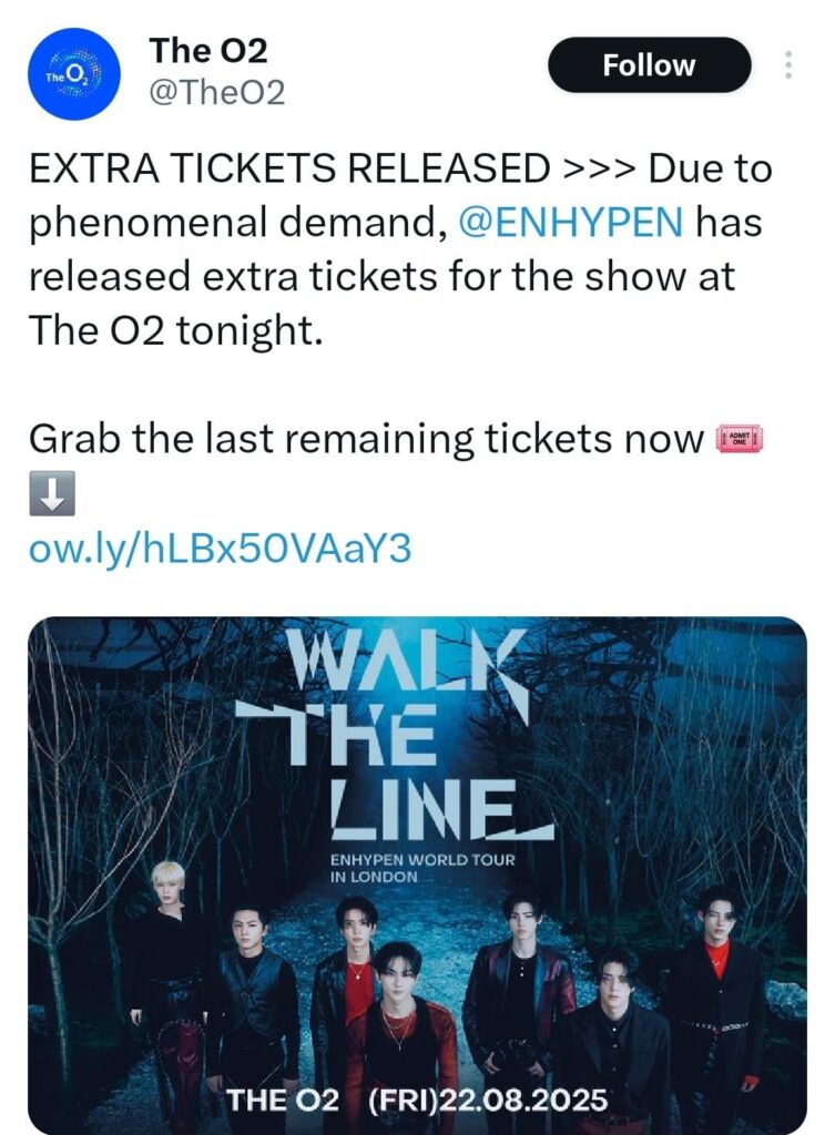 Additional tickets have been released for ENHYPEN at The O2 London