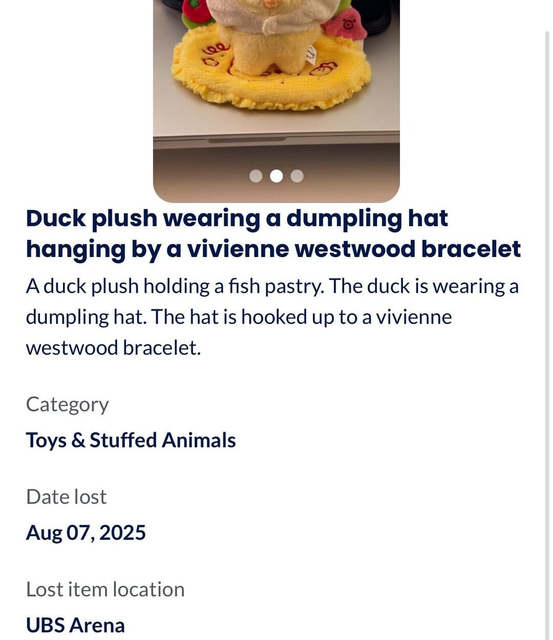 Lost Ni-Ki duck plush at UBS Arena Day 2