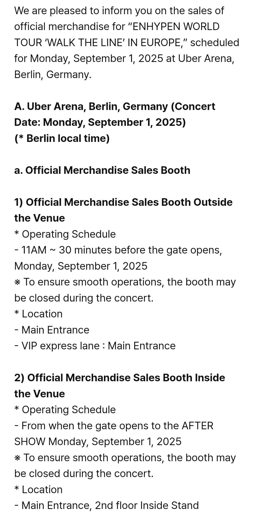 250828 On-Site Sales of “ENHYPEN WORLD TOUR ‘WALK THE LINE’ IN EUROPE” (BERLIN)