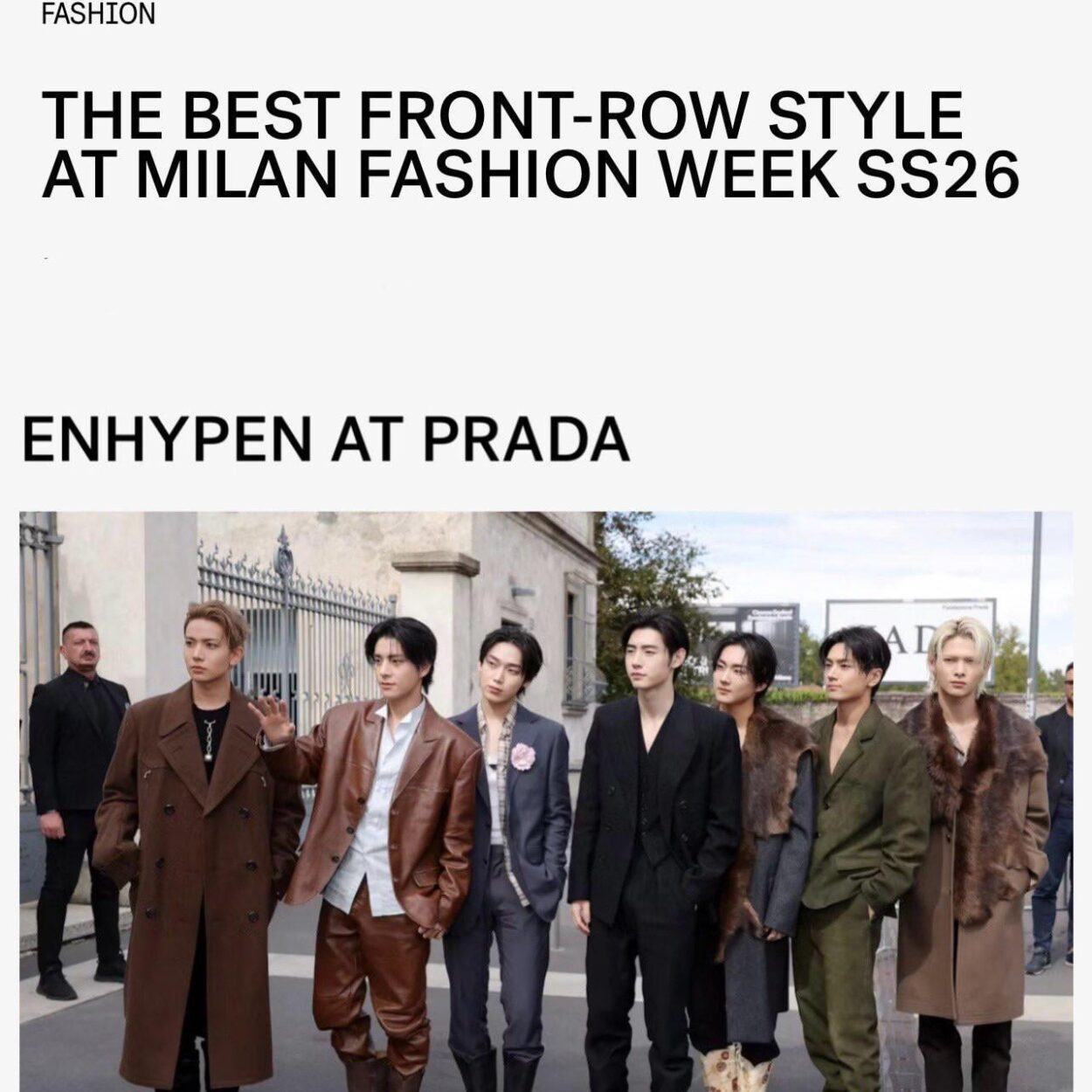 250926 ENHYPEN among the best front-row style at the Milan Fashion Week SS26 according to NYLON