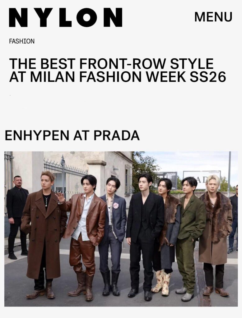 250926 ENHYPEN among the best front-row style at the Milan Fashion Week SS26 according to NYLON