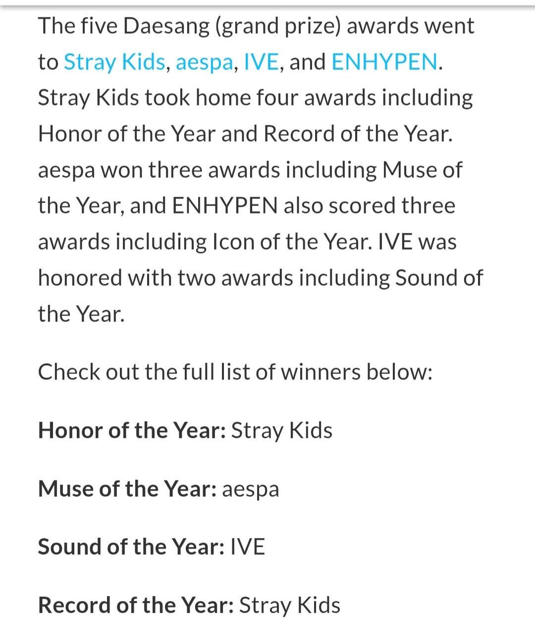 Enhypen's 3rd Daesang