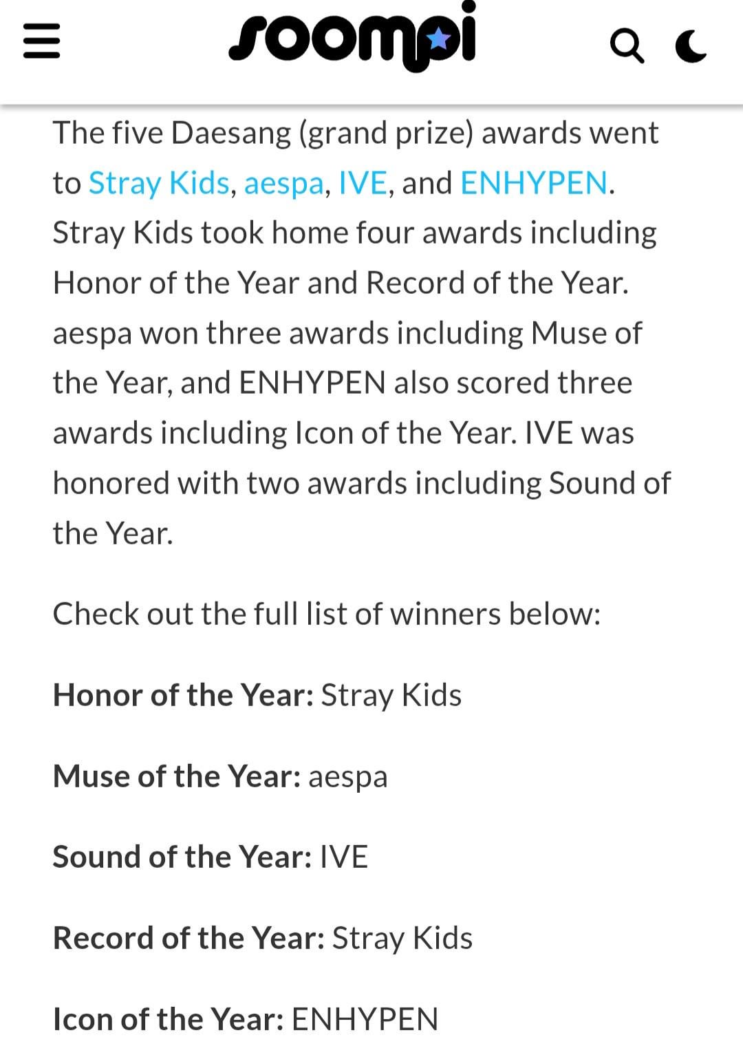 Enhypen's 3rd Daesang