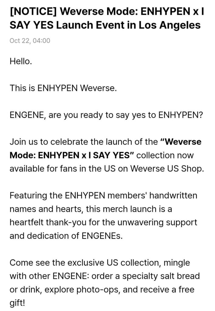 251022 [NOTICE] Weverse Mode: ENHYPEN x I SAY YES Launch Event in Los Angeles