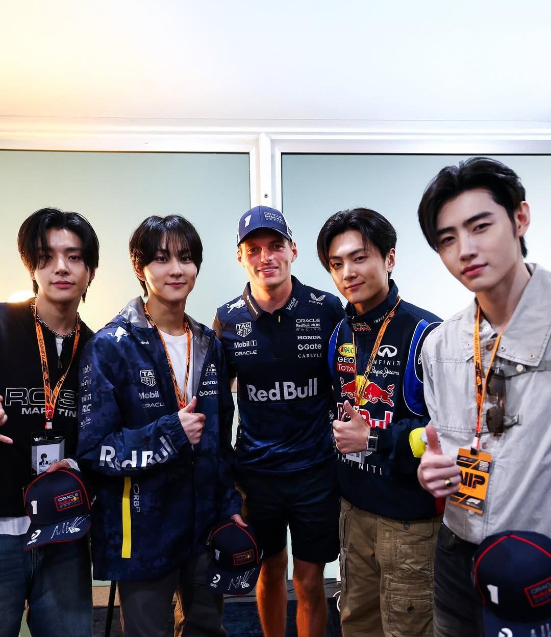 251002 redbullracing Instagram Update with Jungwon, Jay, Jake & Sunghoon with Max Verstappen