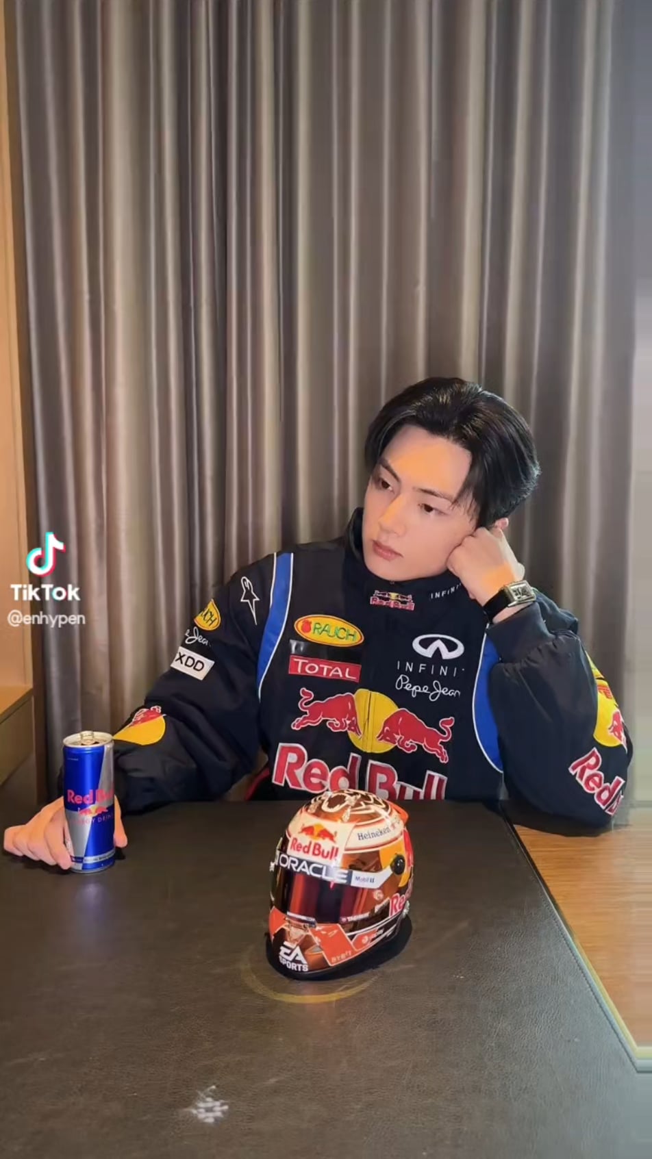 251002 TikTok: Jay, Sunghoon, Jungwon, & Jake with Yuki Tsunoda @RedBullRacing